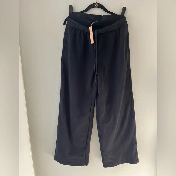 🖤SKIMS COTTON FLEECE OVERSIZED DOUBLE WAISTBAND EXPOSED BOXER PANTS ONYX S M - Picture 2 of 9